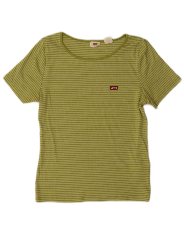 Levi's Womens T-Shirt Top UK 14 Medium Green Pinstripe Cotton