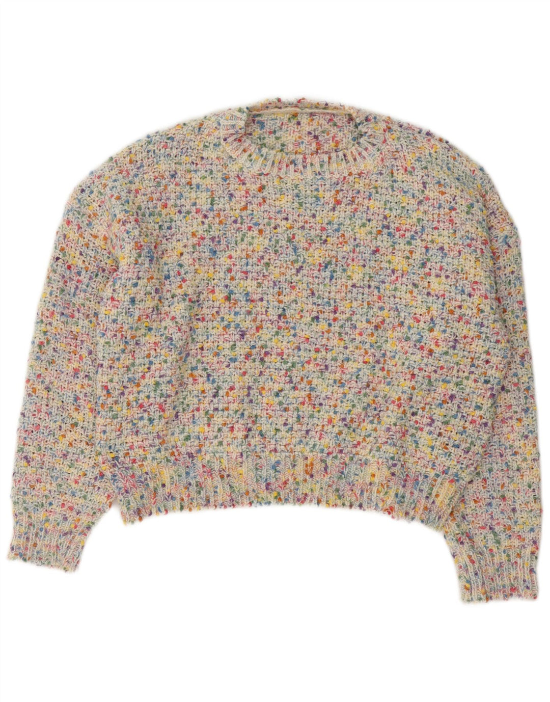 Dazy Womens Crop Crew Neck Jumper Sweater UK 14 Medium Multicoloured