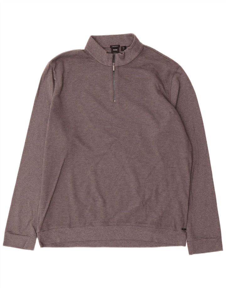 Hugo Boss Mens Zip Neck Regular Fit Sweatshirt Jumper 2XL Grey Cotton
