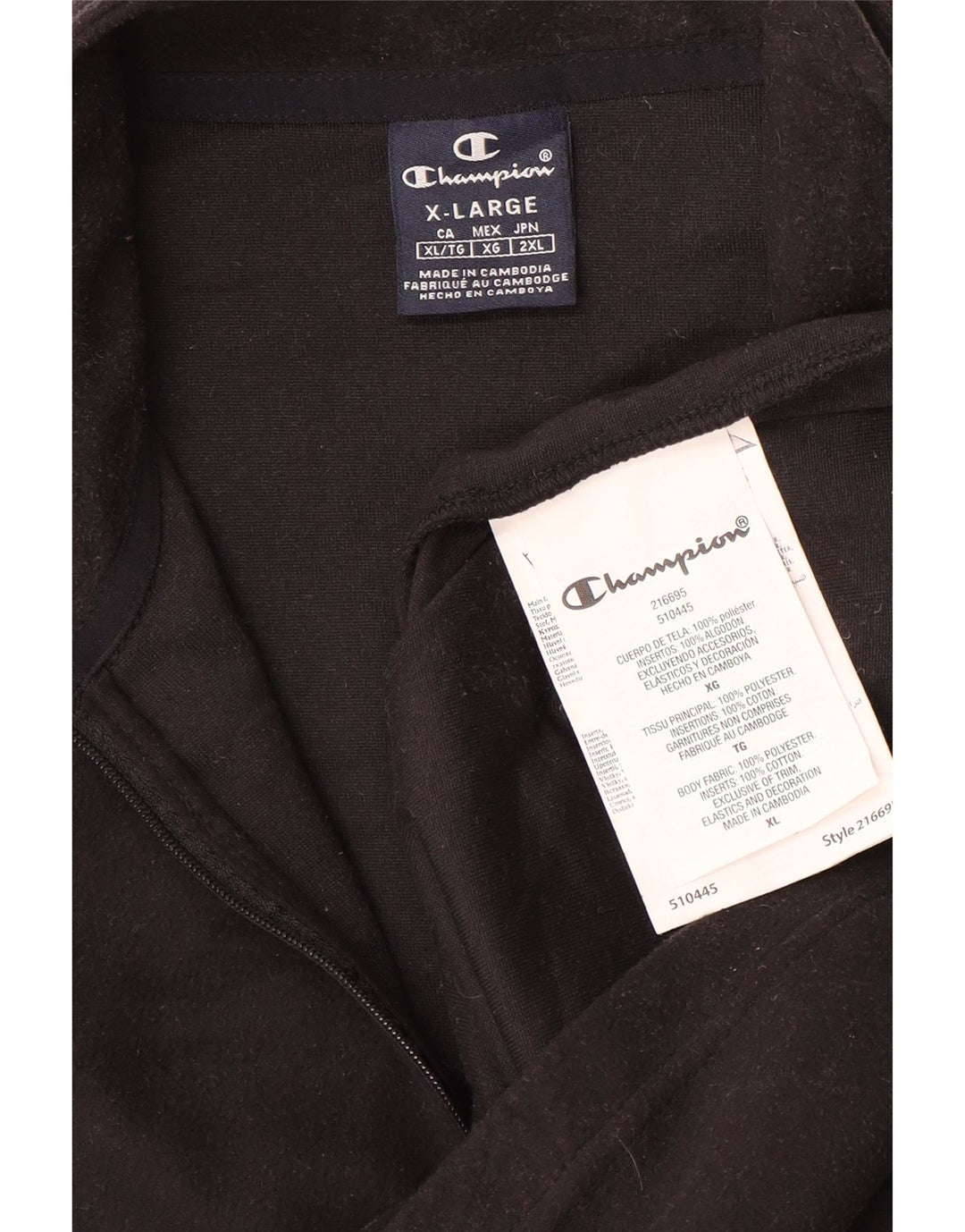 CHAMPION Mens Zip Neck Fleece Jumper XL Black Polyester