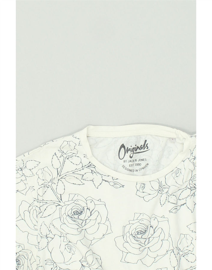 JACK & JONES Womens Graphic T-Shirt Top UK 16 Large White Floral Cotton | Vintage Jack & Jones | Thrift | Second-Hand Jack & Jones | Used Clothing | Messina Hembry 