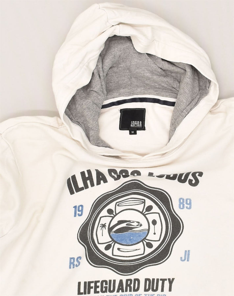 JACK & JONES Mens Graphic Hoodie Jumper Medium White Cotton | Vintage Jack & Jones | Thrift | Second-Hand Jack & Jones | Used Clothing | Messina Hembry 