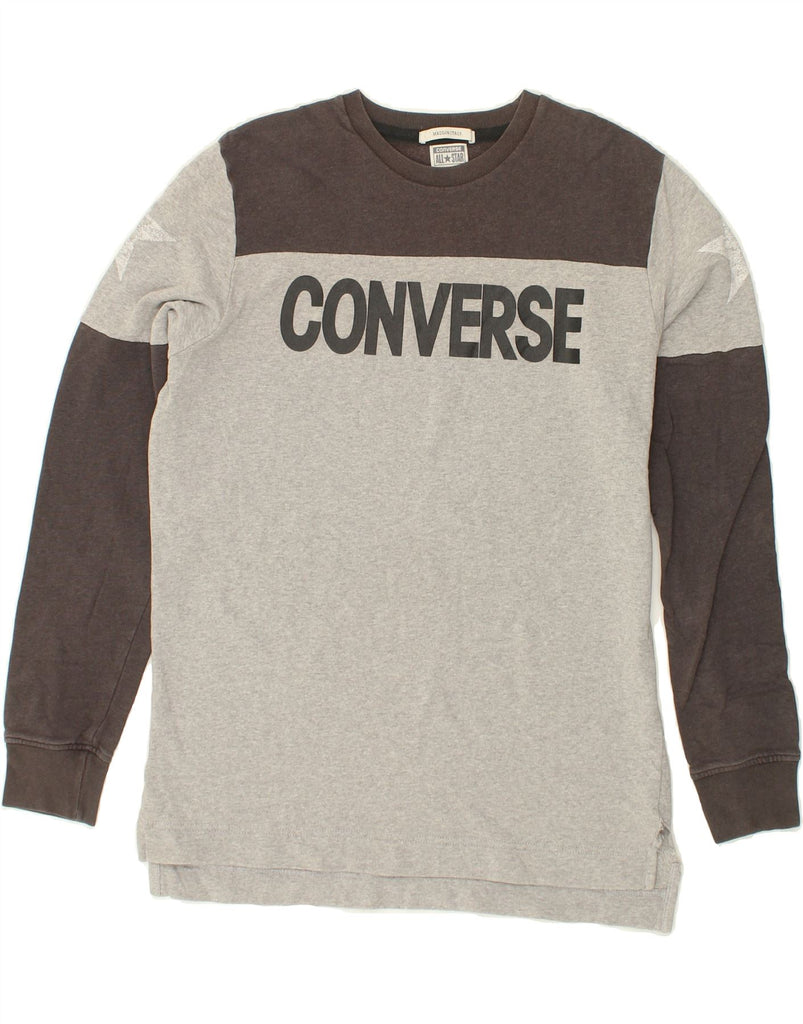 CONVERSE Mens Graphic Sweatshirt Jumper Large Grey Colourblock Cotton | Vintage Converse | Thrift | Second-Hand Converse | Used Clothing | Messina Hembry 