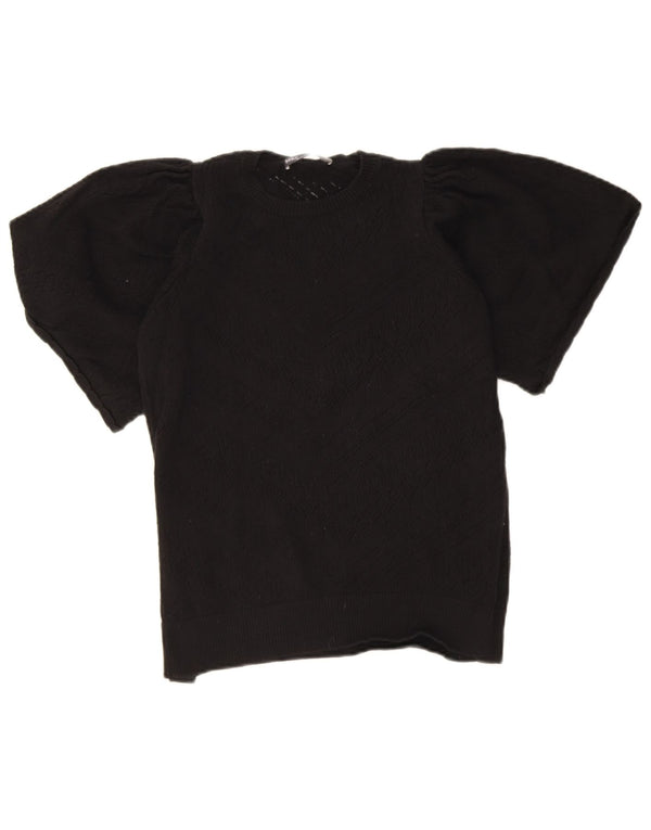 Marks & Spencer Womens Crew Neck Jumper Sweater UK 10 Small Black Geometric