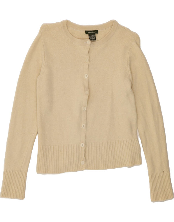 EDDIE BAUER Womens Cardigan Sweater UK 12 Medium Off White Lambswool