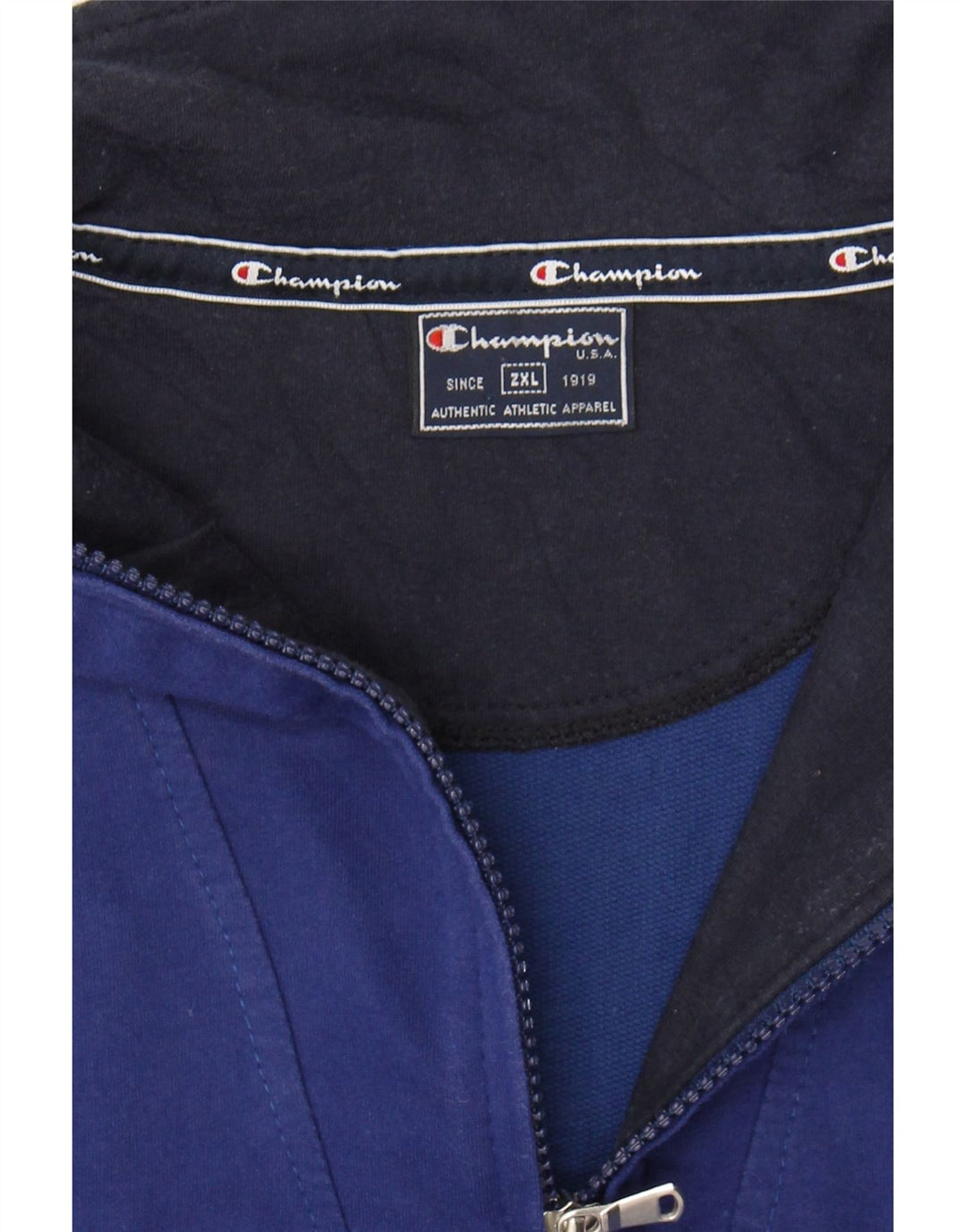 CHAMPION Mens Zip Neck Sweatshirt Jumper 2XL Navy Blue Cotton Vintage Champion and Second-Hand Champion from Messina Hembry 