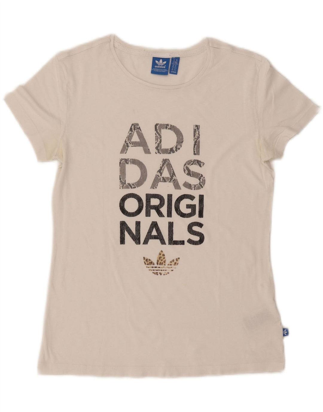 ADIDAS Womens Graphic T-Shirt Top UK 14 Medium White Cotton Vintage Adidas and Second-Hand Adidas from Messina Hembry 