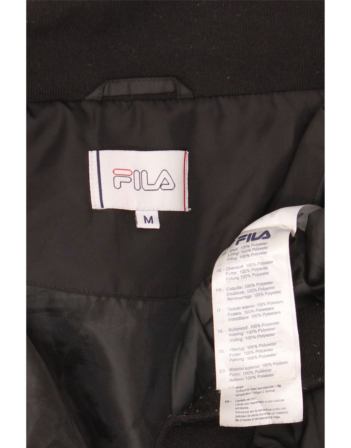 FILA Womens Graphic Padded Jacket UK 14 Medium Black Polyester
