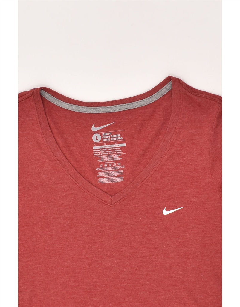 NIKE Womens Slim Fit T-Shirt Top UK 14 Large Red Cotton | Vintage Nike | Thrift | Second-Hand Nike | Used Clothing | Messina Hembry 