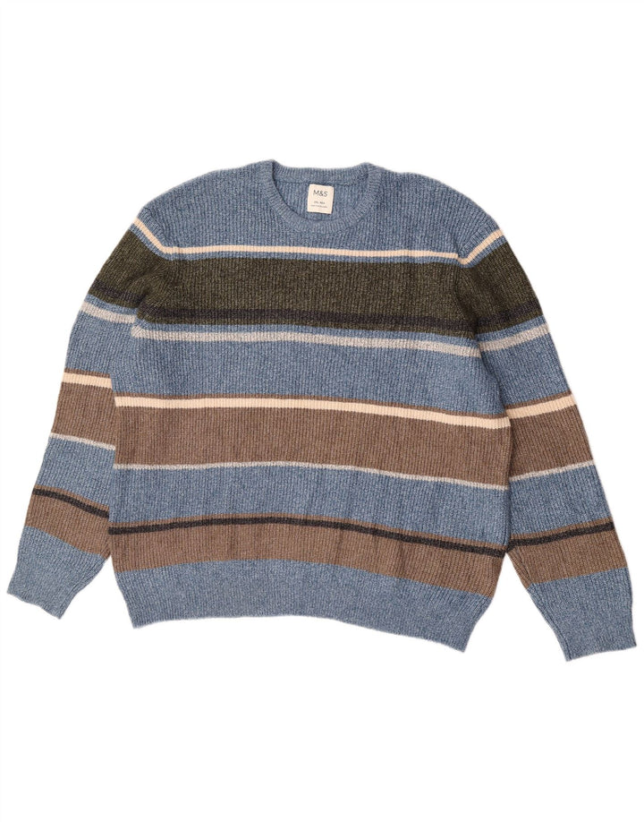 Marks & Spencer Mens Crew Neck Jumper Sweater 2XL Blue Striped Polyamide