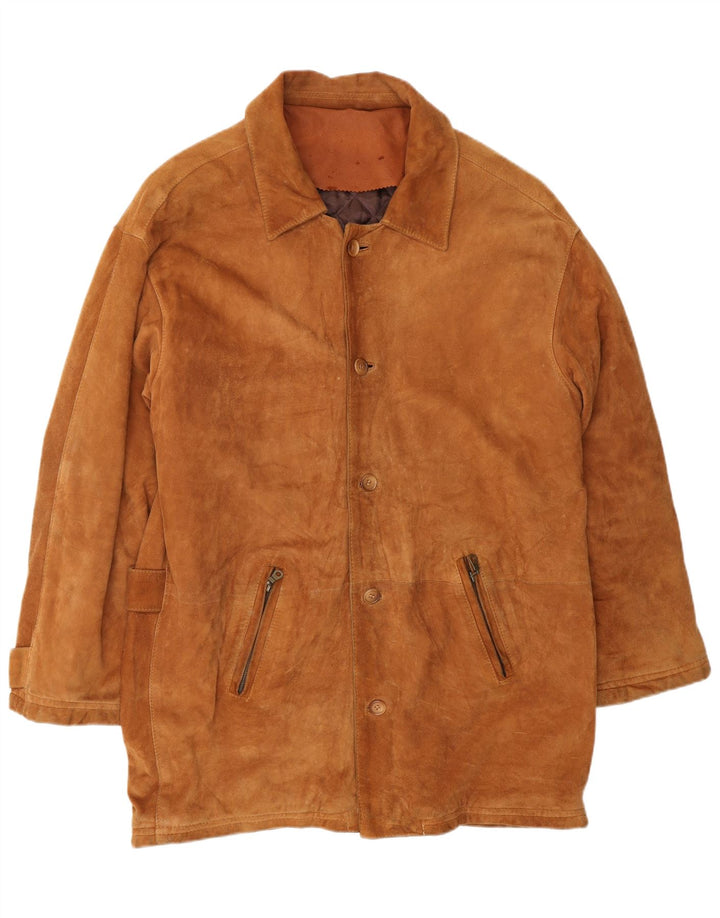 VINTAGE Mens Suede Jacket IT 52 XL Beige Leather