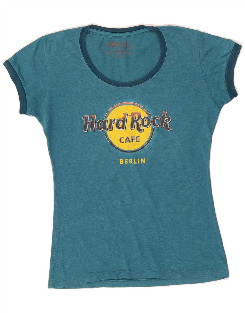 HARD ROCK CAFE Womens Berlin Graphic T-Shirt Top UK 10 Small Blue Cotton Vintage Hard Rock Cafe and Second-Hand Hard Rock Cafe from Messina Hembry 
