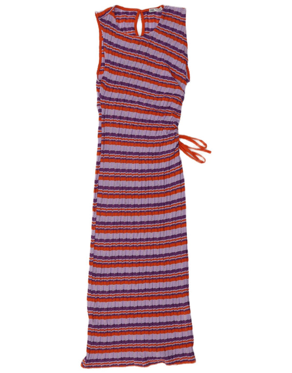 ZARA Womens Sleeveless Jumper Dress UK 12 Medium Purple Striped Polyester