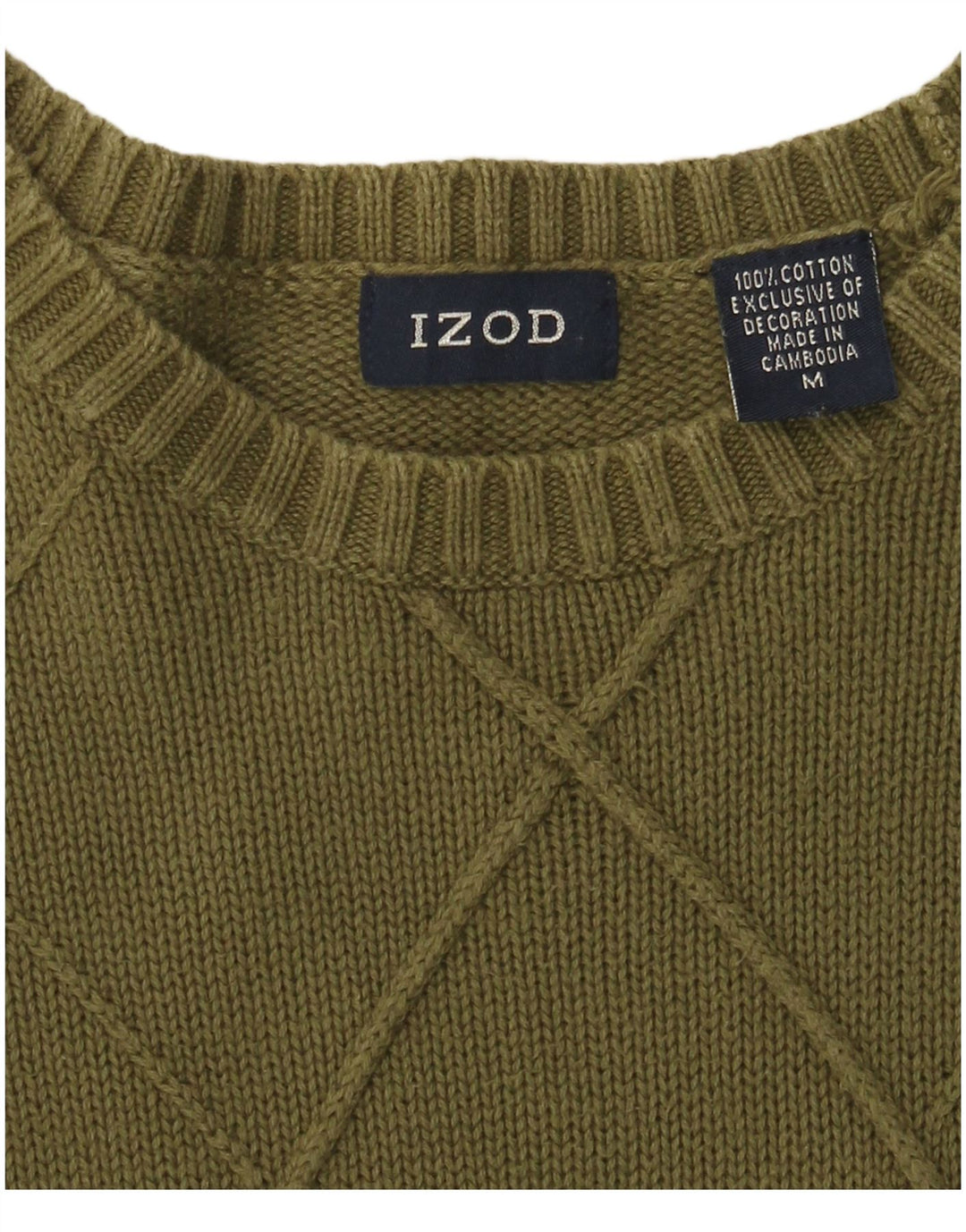 IZOD Mens Boat Neck Jumper Sweater Medium Khaki Cotton