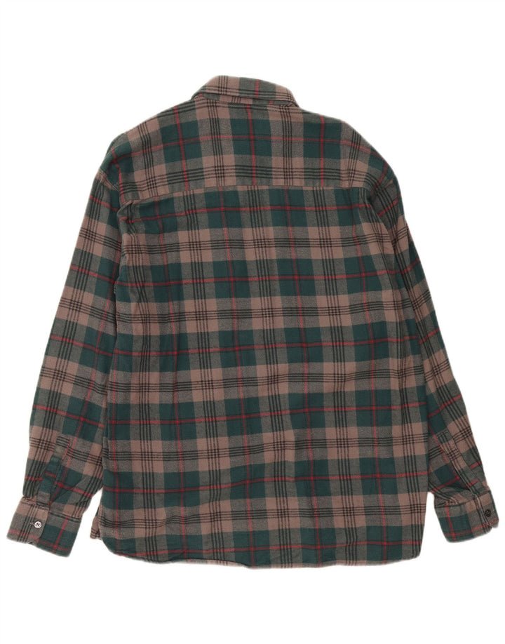 Vintage Mens Flannel Shirt Large Green Check Cotton