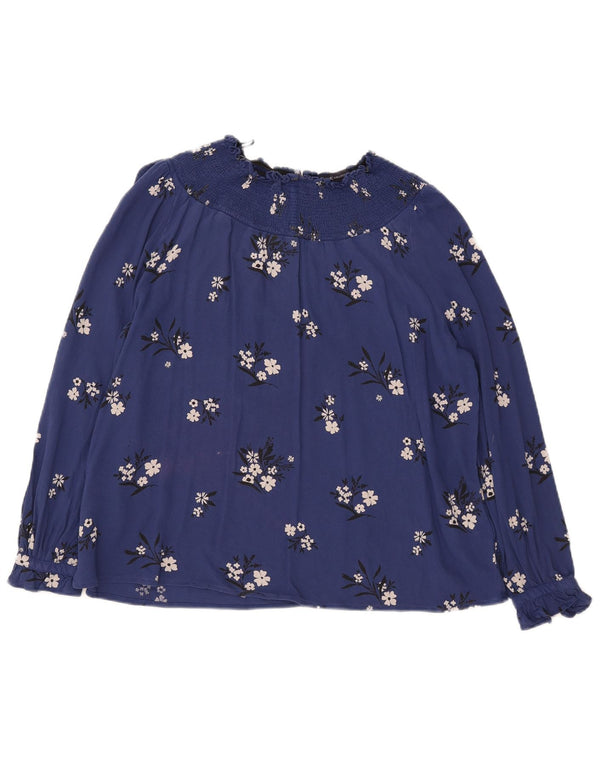 Marks & Spencer Womens Long Sleeve Blouse Top UK 12 Medium Navy Blue Floral