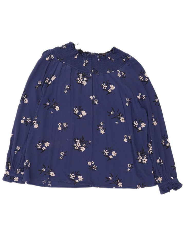 Marks & Spencer Womens Long Sleeve Blouse Top UK 12 Medium Navy Blue Floral