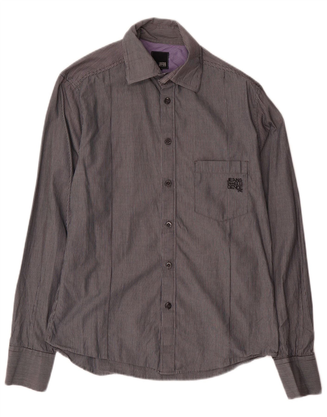 JACK & JONES Mens Shirt Small Grey Pinstripe Cotton