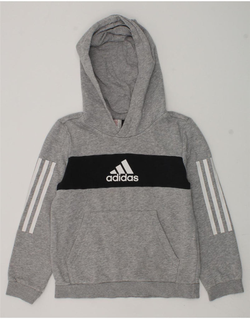 ADIDAS Boys Graphic Hoodie Jumper 9-10 Years Grey Colourblock Cotton | Vintage Adidas | Thrift | Second-Hand Adidas | Used Clothing | Messina Hembry 