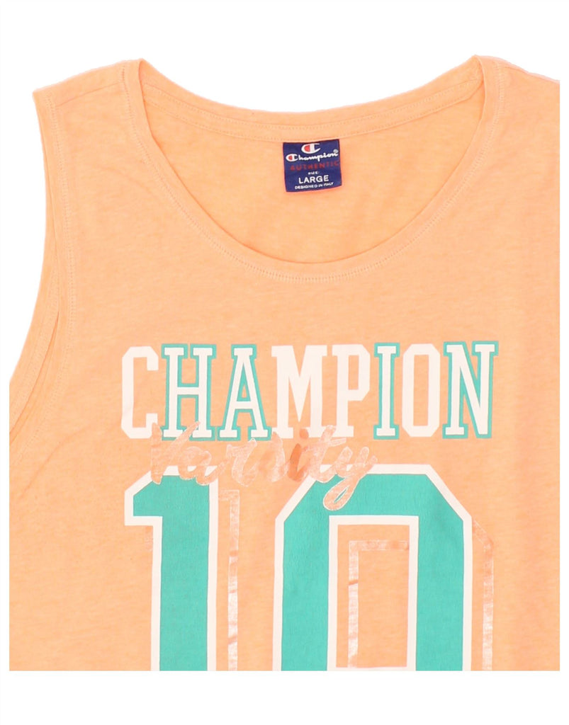 CHAMPION Womens Graphic Vest Top UK 14 Large Orange | Vintage Champion | Thrift | Second-Hand Champion | Used Clothing | Messina Hembry 