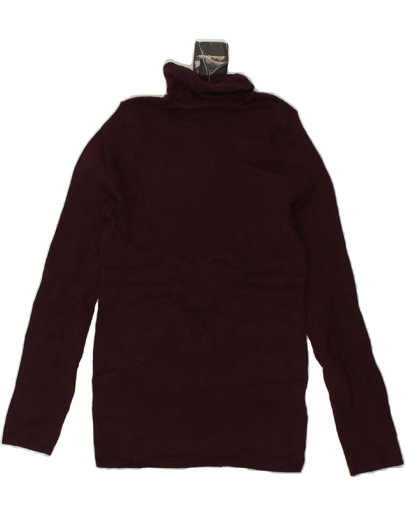 EDDIE BAUER Womens Roll Neck Jumper Sweater UK 10 Small Burgundy Cotton | Vintage Eddie Bauer | Thrift | Second-Hand Eddie Bauer | Used Clothing | Messina Hembry 
