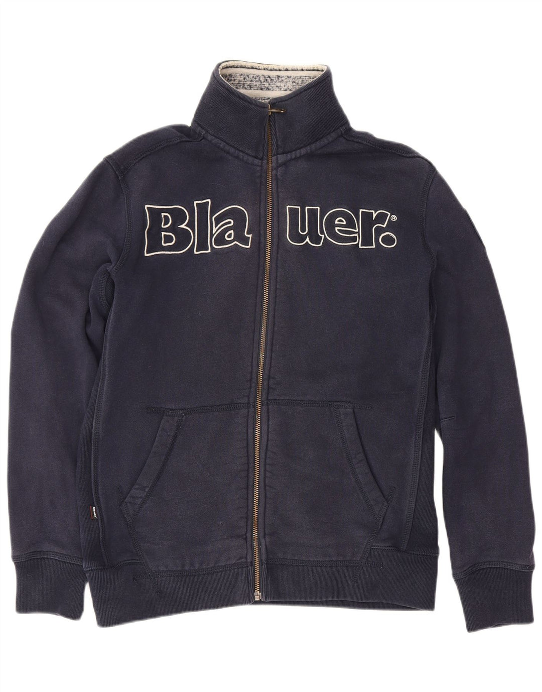 Blauer Womens Graphic Tracksuit Top Jacket UK 14 Large Navy Blue Cotton
