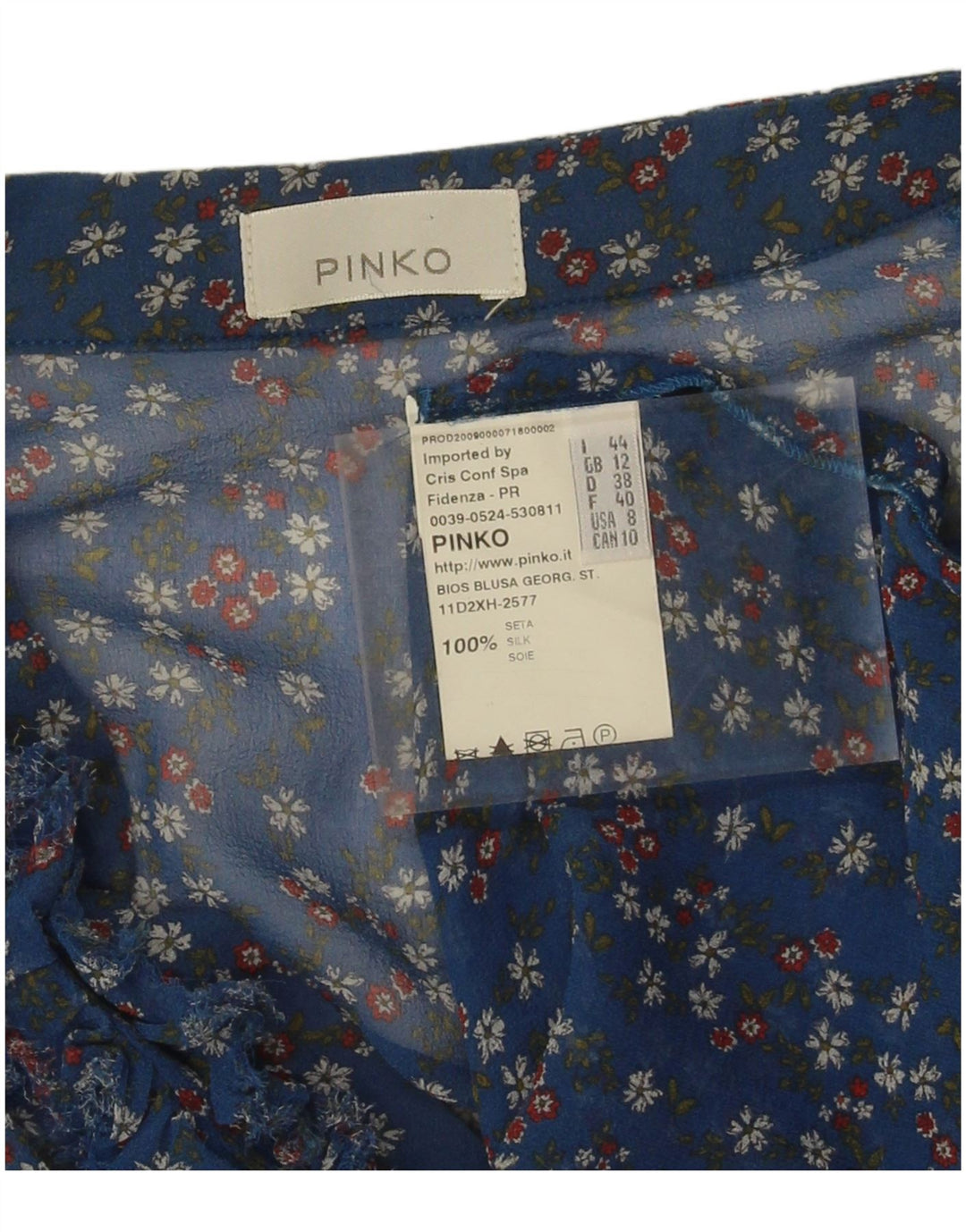 Pinko Womens See Through 3/4 Sleeve Blouse Top UK 12 Medium Blue Floral