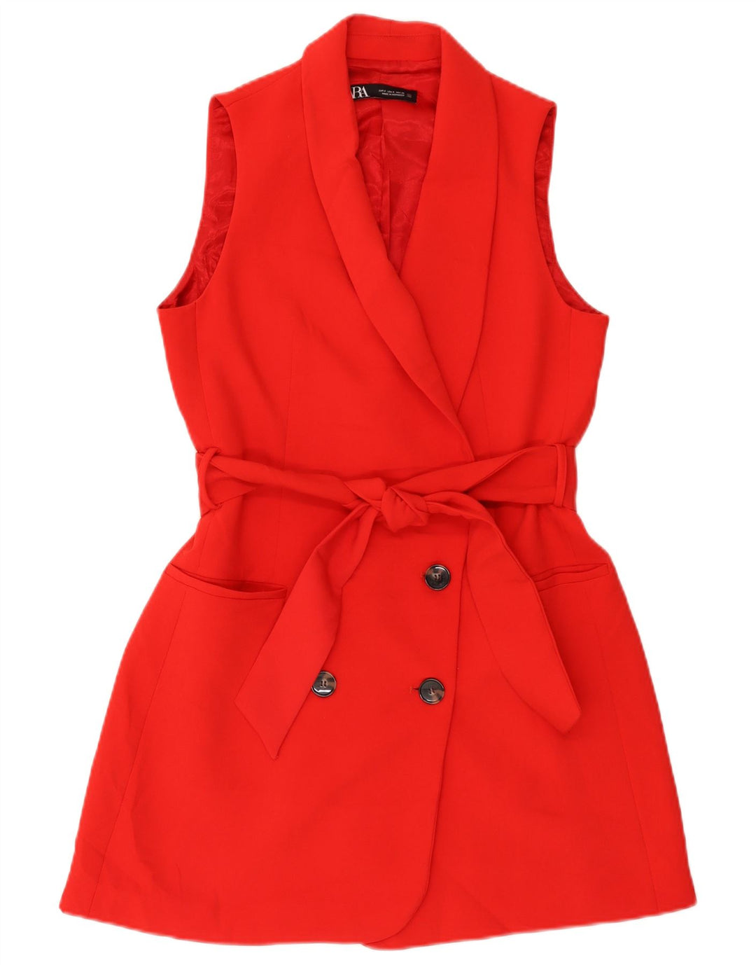 Zara Womens Double Breasted Longline Waistcoat UK 10 Small Red Polyester