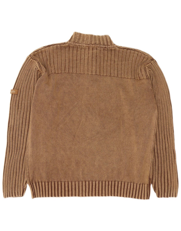 Wrangler Mens Zip Neck Jumper Sweater XL Brown Cotton