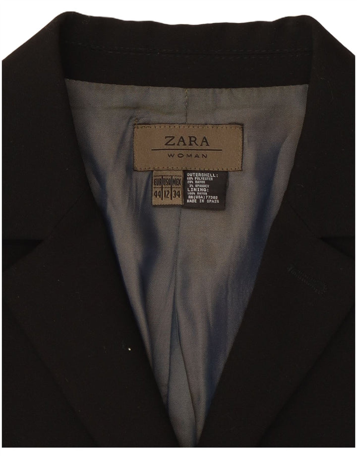 Zara Womens Longline 4 Button Blazer Jacket EU 44 XL Black Polyester