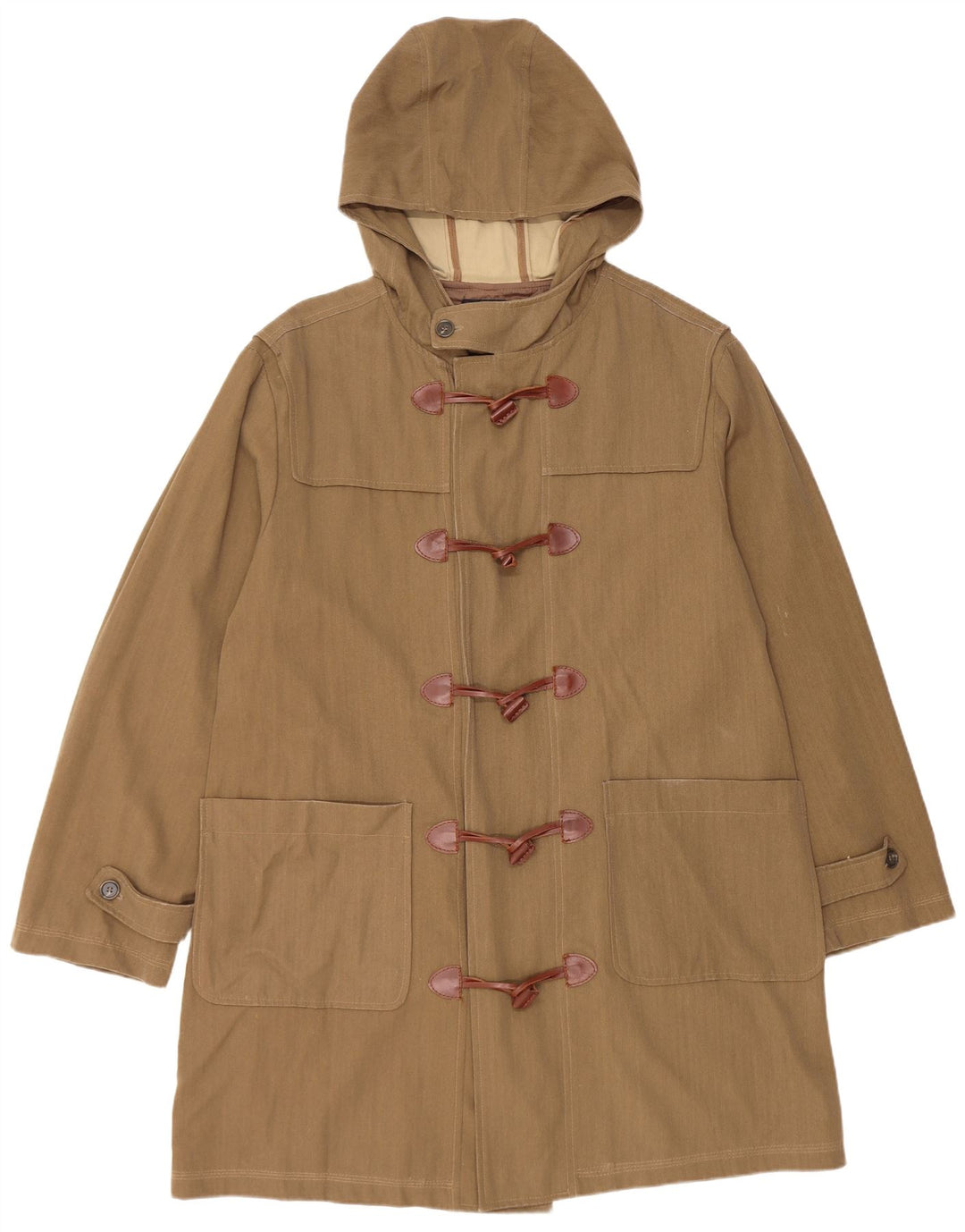 Les Copains Mens Hooded Duffle Coat IT 50 Large Brown Wool