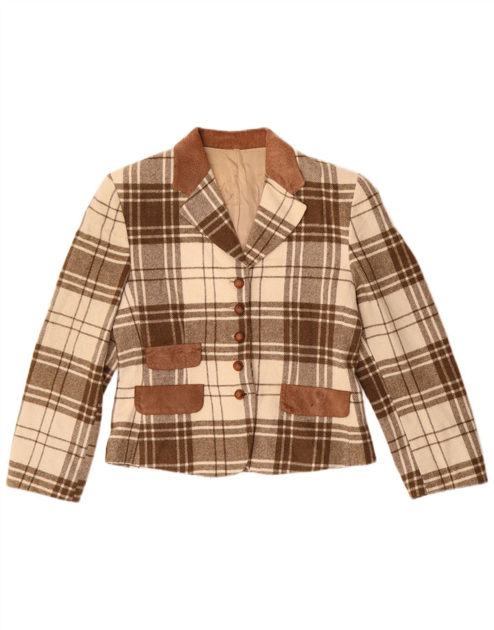 Vintage Womens 5 Button Blazer Jacket UK 14 Medium Brown Check Polyacrylic