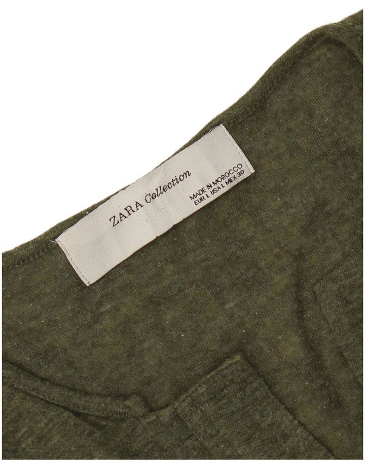 Zara Womens Top Long Sleeve UK 16 Large Green Flecked
