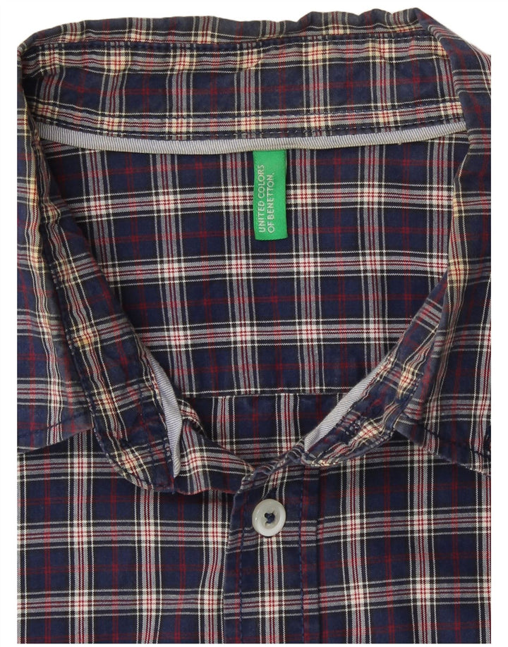Benetton Mens Shirt Medium Navy Blue Check