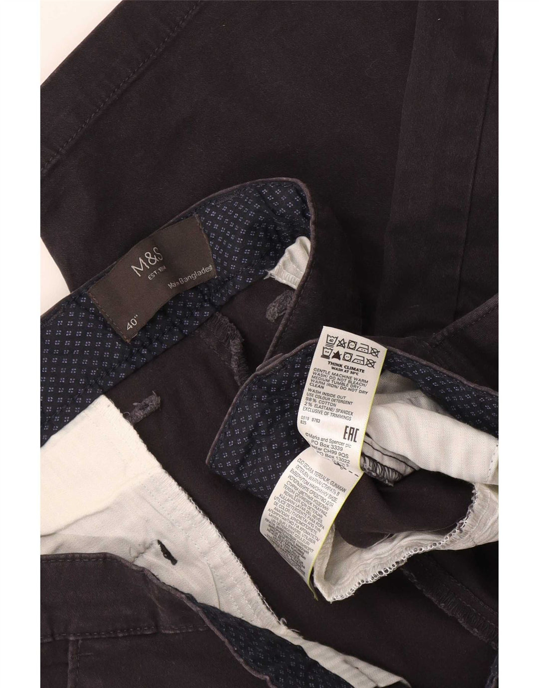Marks & Spencer Mens Chino Shorts W40 XL Black Cotton