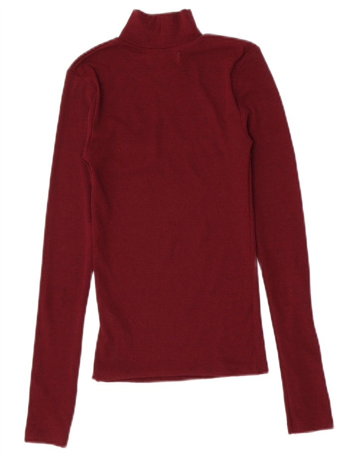 Topshop Womens See Through Crop Top Long Sleeve UK 6 XS Maroon Polyester