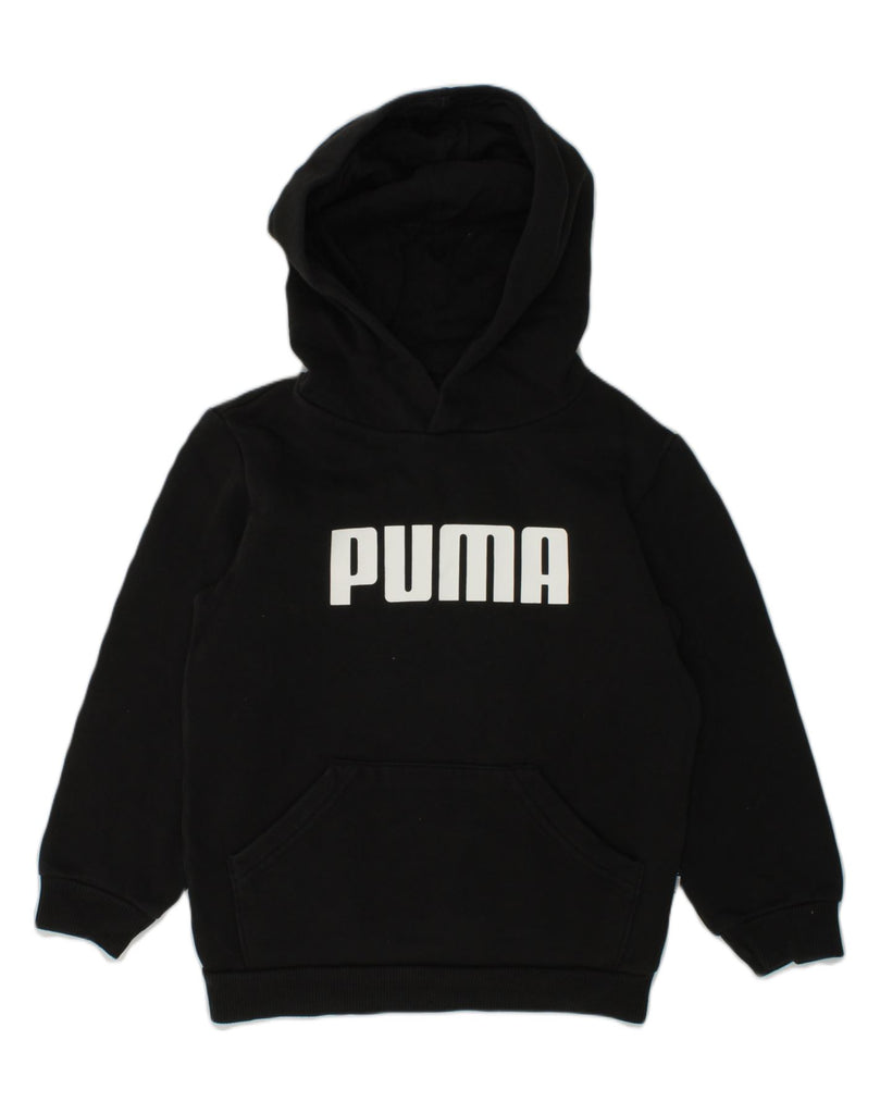 PUMA Boys Graphic Hoodie Jumper 4-5 Years Black Cotton | Vintage Puma | Thrift | Second-Hand Puma | Used Clothing | Messina Hembry 