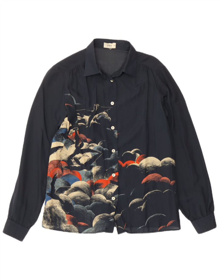 Vintage Womens Graphic Shirt IT 42 Medium Navy Blue Acetate
