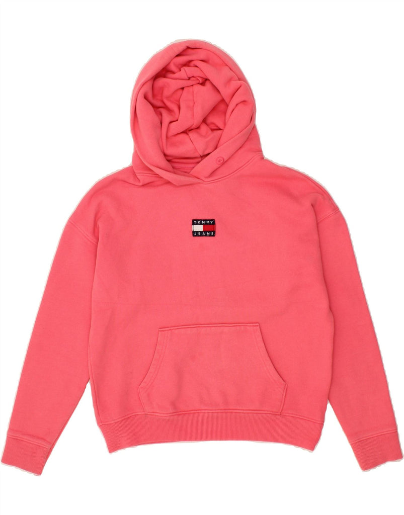 TOMMY HILFIGER Womens Oversized Hoodie Jumper UK 2 2XS Pink Cotton Vintage Tommy Hilfiger and Second-Hand Tommy Hilfiger from Messina Hembry 