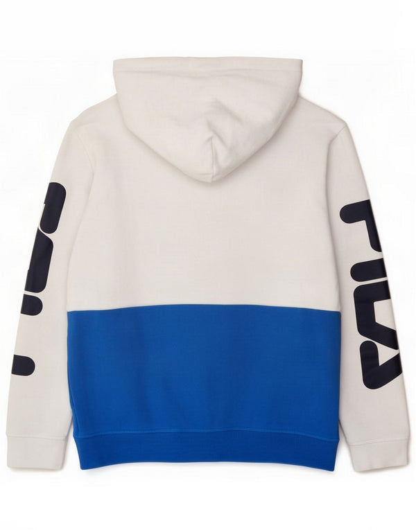Fila Mens Graphic Hoodie Jumper Small White Colourblock Cotton
