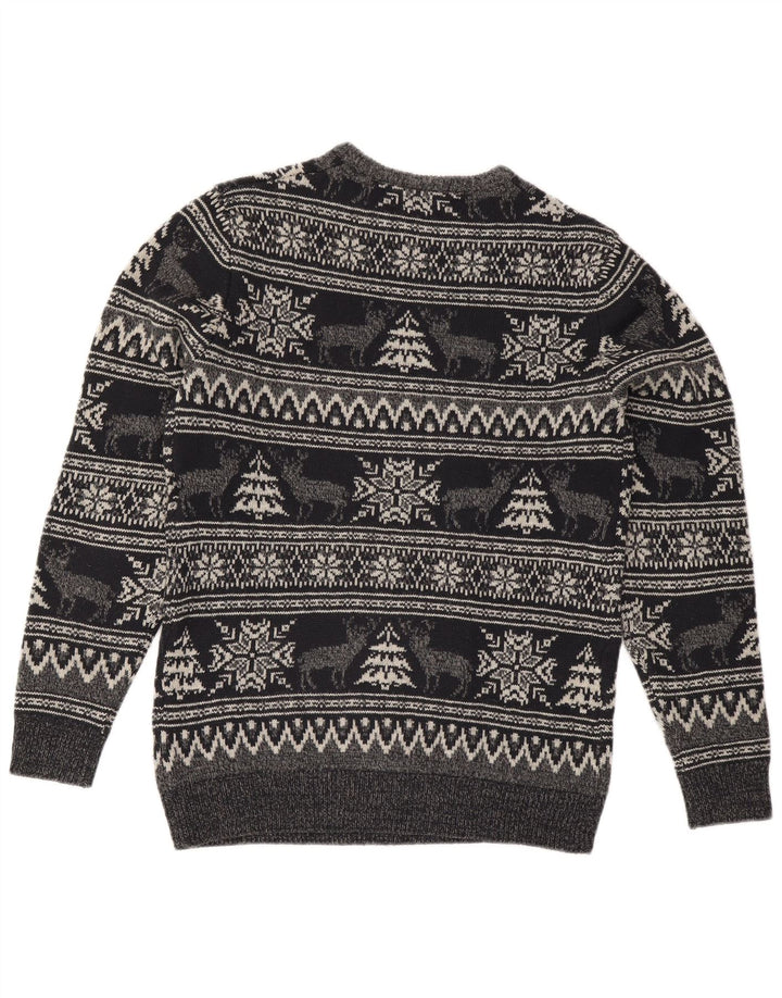 Cedarwood State Mens Crew Neck Jumper Sweater Medium Grey Fair Isle
