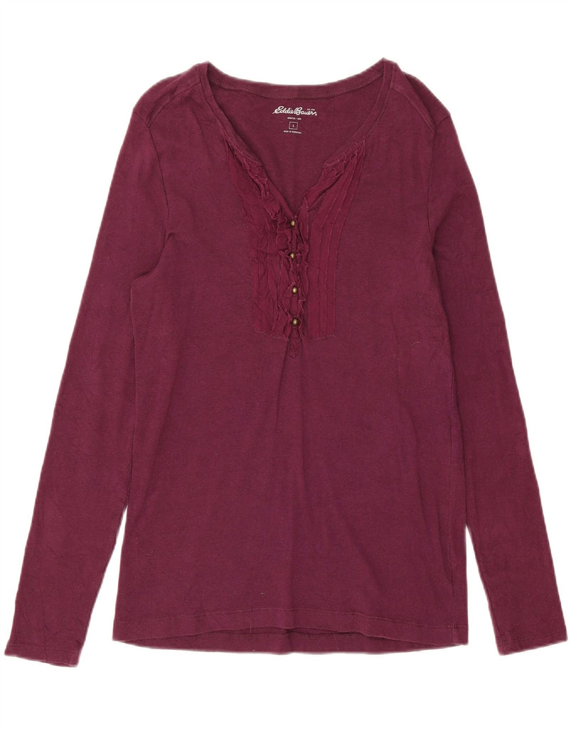 EDDIE BAUER Womens Ruffle Front Top Long Sleeve UK 16 Large Purple Cotton Vintage Eddie Bauer and Second-Hand Eddie Bauer from Messina Hembry 