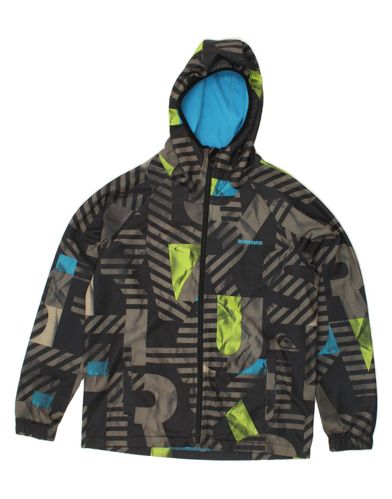 QUIKSILVER Mens Hooded Windbreaker Jacket UK 36 Small Grey Patchwork Vintage Quiksilver and Second-Hand Quiksilver from Messina Hembry 