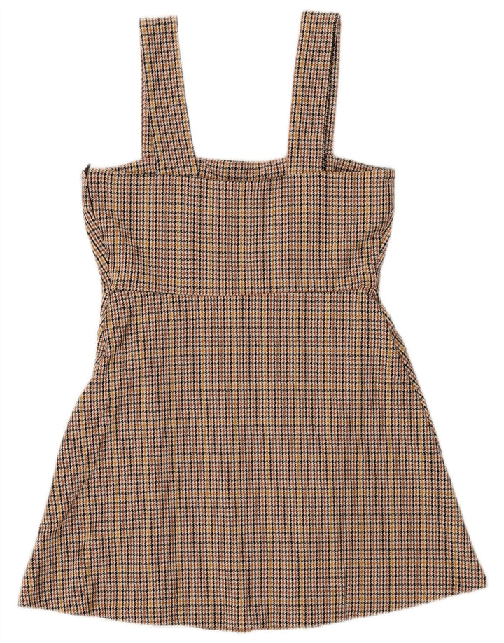 ZARA Womens Pinafore Dress UK 12 Medium Brown Houndstooth Polyester