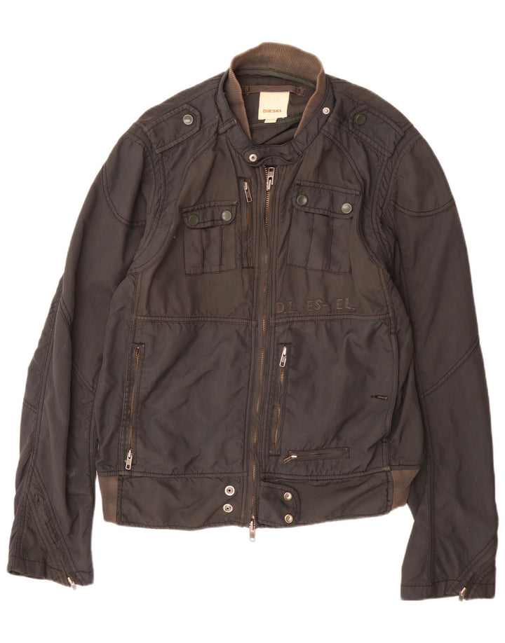 Diesel Mens Military Bomber Jacket UK 44 2XL Black Nylon