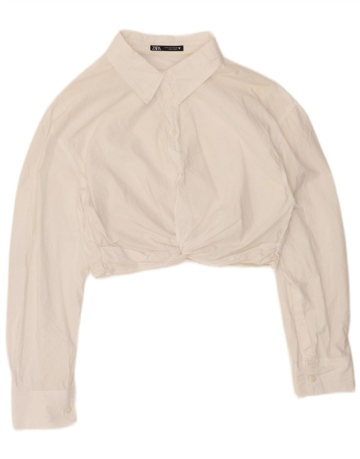 Zara Womens Crop Shirt Blouse UK 16 Medium White Cotton