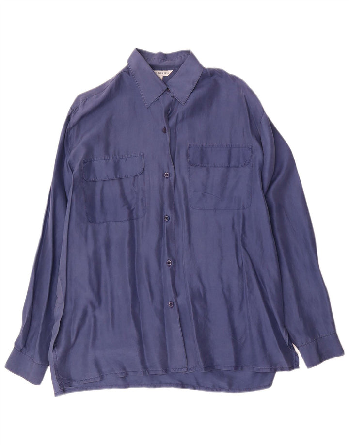 Vintage Womens Shirt Blouse UK 16 Large Navy Blue Silk