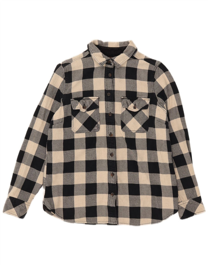 Roots Womens Canada Flannel Shirt UK 14 Medium Black Gingham Cotton