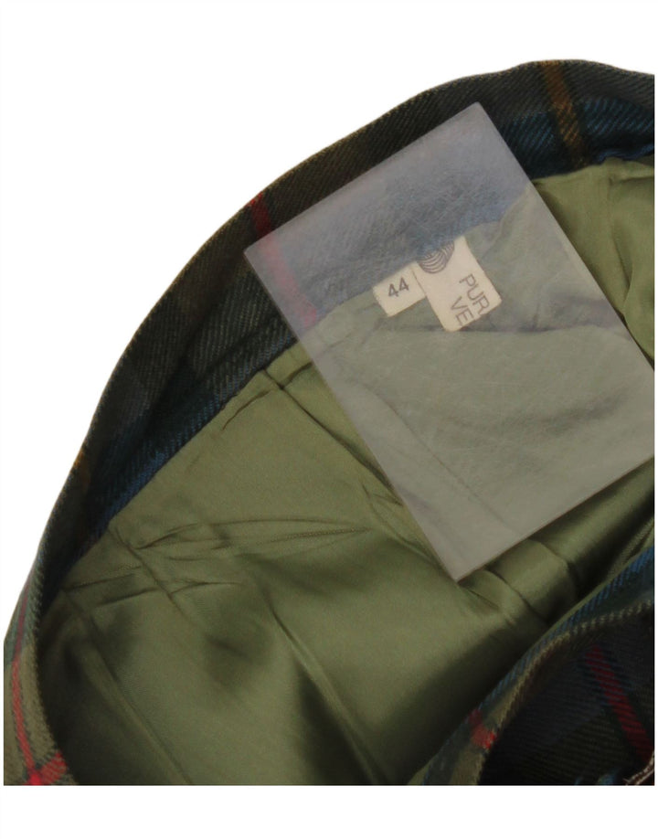 VINTAGE Womens Wrap Skirt IT 44 Medium W32  Green Plaid Virgin Wool