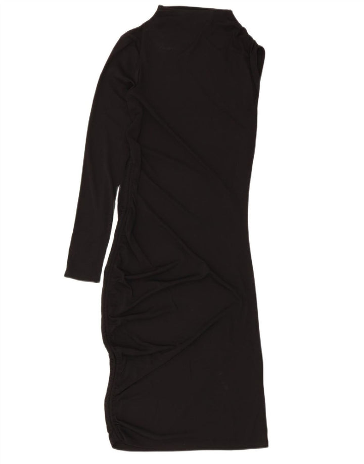 Zara Womens One Shoulder Dress UK 8 Small Black Polyester